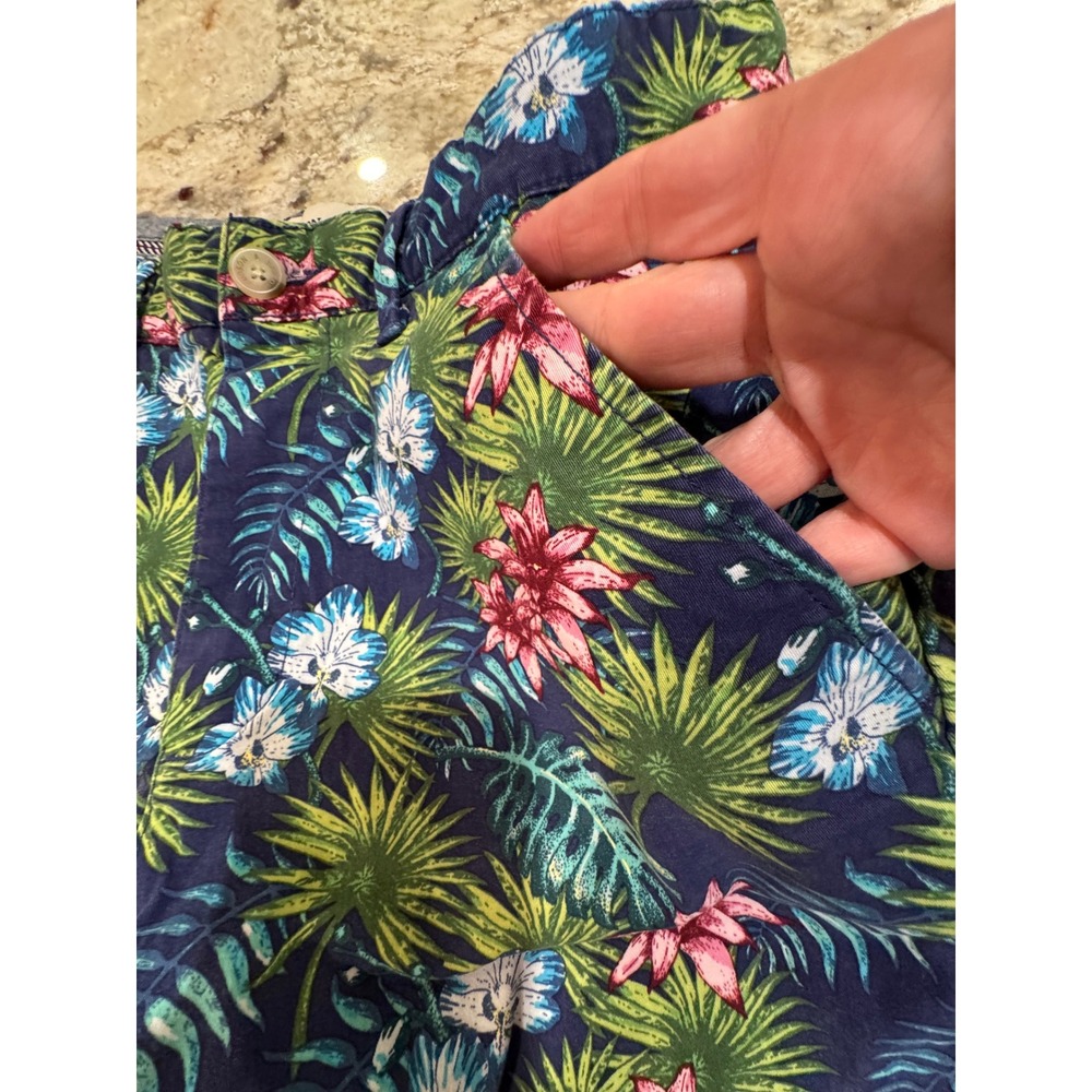 Hudson & Barrow Mens 30 Tropical Floral Shorts Navy Blue Hibiscus Palm Leaf - Picture 3 of 16